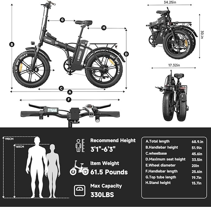 Fat Tire Electric Bike for Adults, UL2849 Certified 90% Pre-Assembled Folding E-Bike with Removable Battery & Cargo Rack