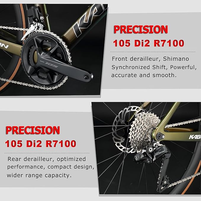 KABON Carbon Road Bike, 700C Carbon Fiber Frame Road Bike 24S Shifting Road Bicycle with 105 Di2 7170 Groupset Disc Brake Race Bikes for Adults