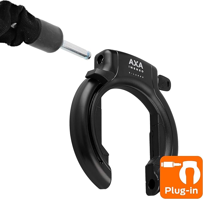 AXA Imenso XL Retractable Ring Lock Bike Lock, Heavy-Duty Anti Theft Frame Lock for Bicycles, Extra-Large Opening for Wide Tires, Key-Operated Security for Electric Bikes and City Bikes