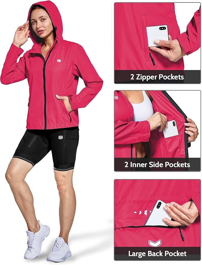 FitsT4 Sports Women's Cycling Running Jackets Lightweight Windproof Bike Windbreaker Reflective with Hooded