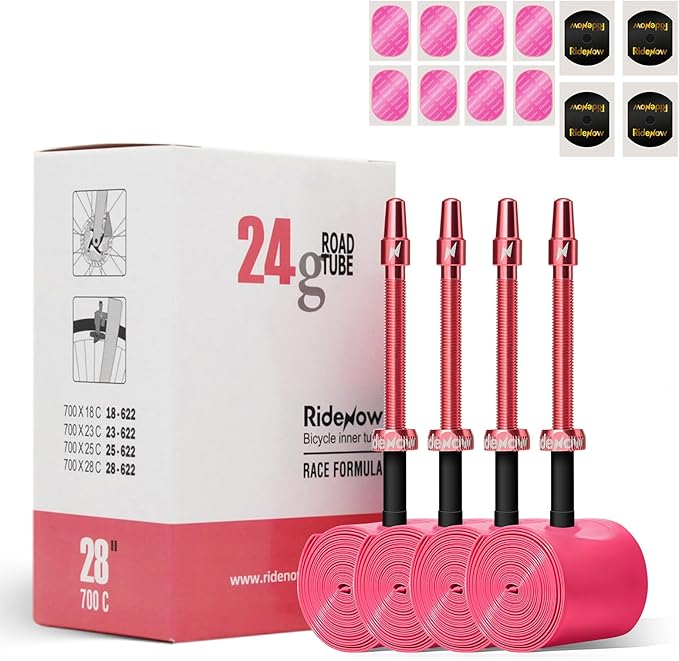 Ridenow 4-Pack Bike Inner Tube for 700/18C-28C, 700/18C-32C with 65/85 mm Metal &TPU Presta Valves for Road Bikes, Super Light Puncture Resistant Bicycle Inner Tube(Include Patch Repair Kits)