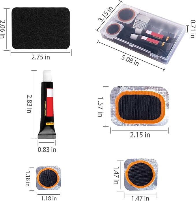 Bike Tire Repair Kit Inner Tube Puncture Patch with Vulcanizing Patches,Glueless Patchs,Metal Rasp,Lever,Sandpaper,Portable Storage Box for Motorcycle,BMX Cycling, Inflatable