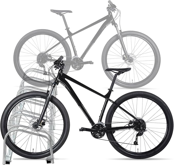 F2C 1-6 Bike Floor Parking Rack Adjustable Bicycle Stand Organizer for Garage Storage, Indoor and Outdoor Silver