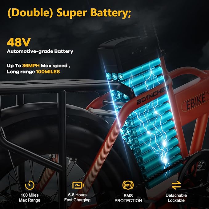 DriftGod Folding Electric Bike, 48V 20.8AH Large Removable Battery E Bike - 20"x3" Fat Tire - 80 Miles Max Range Ebike for Adults,Electric Bicycles for Commuter