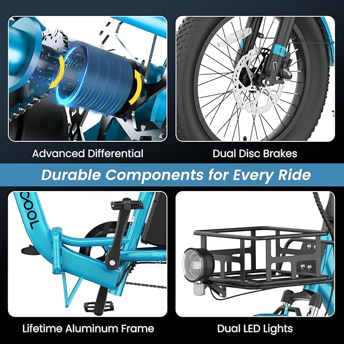 MOONCOOL Electric Trike for Adults, 500W/750W 48V Electric Tricycle for Adults Peak Power 1500W, 20"x3.0" Fat Tire 3 Wheel Electric Bike, Folding Aluminum Adult Tricycle with Removable Battery
