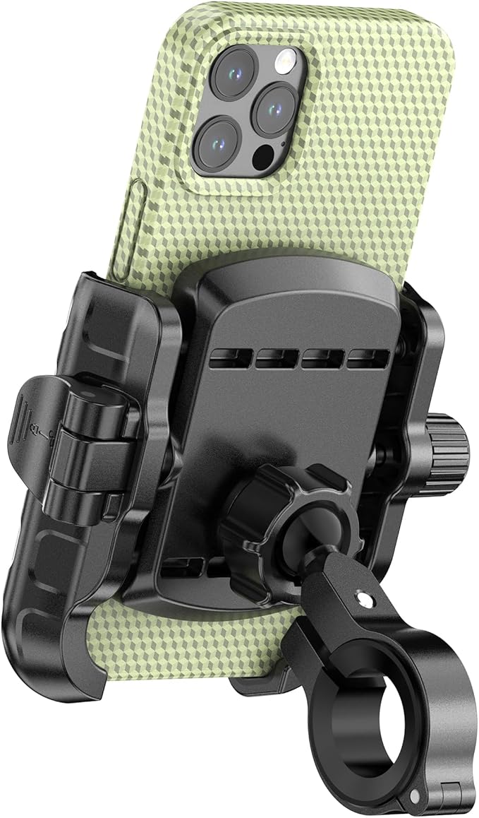 Bike Motorcycle Phone Mount with Aluminum Alloy Mounting Base, [1s Lock & Release] [Camera Friendly] Bicycle Handlebar Cell Phone Holder for Scooter ATV, Fit 5.4-7.2" Smartphone