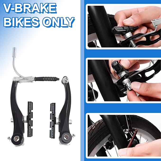 Bike Brake Pads Set, 70mm Universal V-Brake Blocks for Mountain and Road Bicycles, No Noise, No Skid, Includes Hex Wrench, Nut, and Shims for Front and Rear Wheels 2Pairs