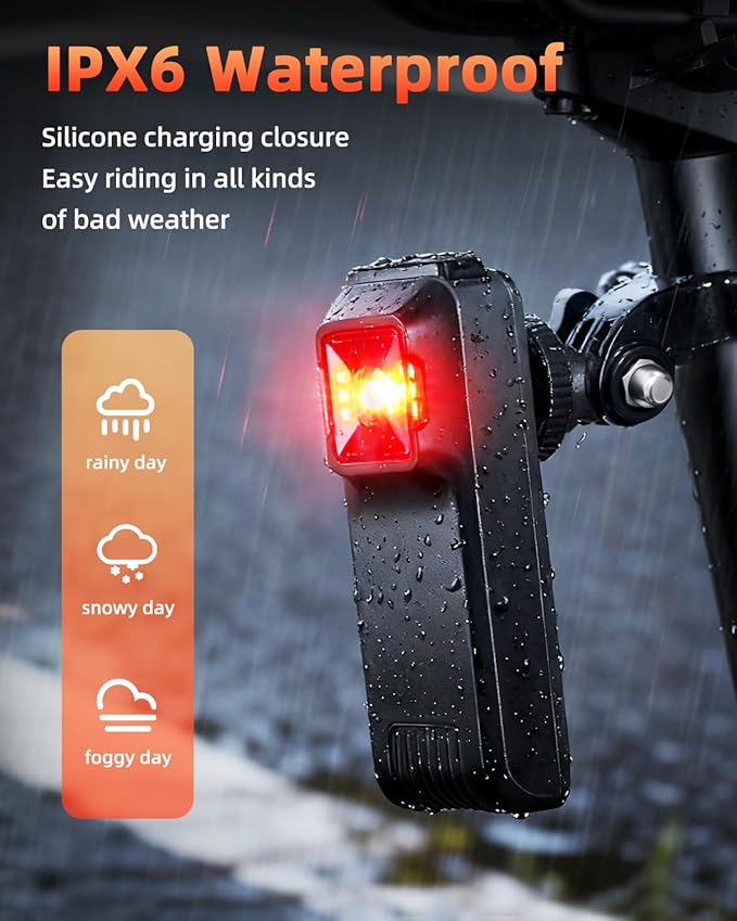 WSDCAM Smart Bike Tail Light Alarm Bike Brake Light Auto ON/Off Anti Theft Bike Alarm with Remote Waterproof Bicycle Alarm Rear Bike Light Bicycle Tail Light LED Rechargeable