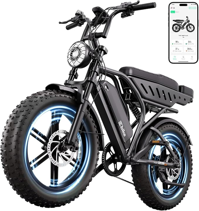 TST Electric Bike for Adults 1500W Peak 20" Fat Tire All-Terrain E-Bike 60/130 Miles 28 MPH Electric Dirt Bike - 48V 15/30 AH Battery Tested to UL 2849 Powered Electric Bicycle