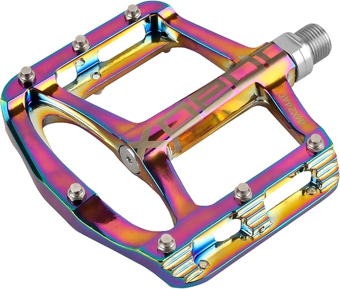 Xpedo Spry Flat Bicycling Pedals | Aluminum Body, 11mm Low-Profile, 106x100mm Platform, 28 Replaceable Steel Pins | MTB Trail/Enduro | Oil Slick