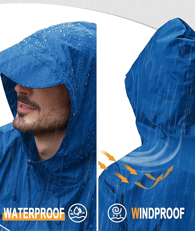 GEEK LIGHTING Rain Jacket Men Lightweight Waterproof Jackets Packable Windbreaker Hooded Raincoat for Golf Cycling Outdoor