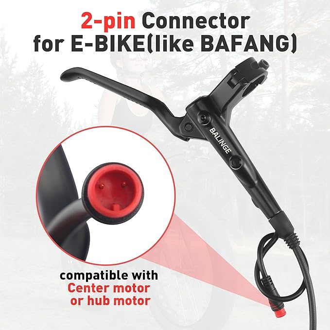 E830-Pro 2-Pin Power-off Connector 2-Pistons E-Bike Electric Power-Off Hydraulic Front/Rear/Set Brake with 160mm 6 bolts Disc Rotor, Hydraulic Disc Brake Caliper Lever for e-Bike, Fat Bike