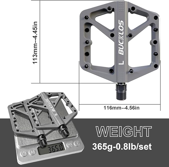 BUCKLOS Mountain Bike Pedals MTB Pedals Flat, Adult Bicycle Road Bike Large Platform Nylon Non-Slip Pedal for Gravel Bike/Hybrid Bike 9/16"