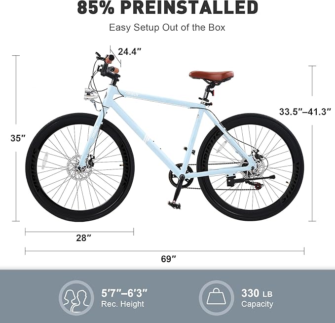 VIRIBUS Hybrid Bikes, 28 inch Mens Hybrid Bicycle 7 Speed with Lightweight Aluminum Frame & Disc Brakes, 700C Retro Vintage Adult Bike for Tall Men & City Commuters, 85% Pre-Assembled