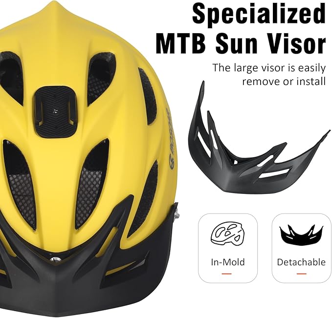 Mountain Bike Helmet,Adult Cycling Helmet with Camera Mount and Detachable Visor for Men Women Youth,Suggested Fit 55-61 Cm