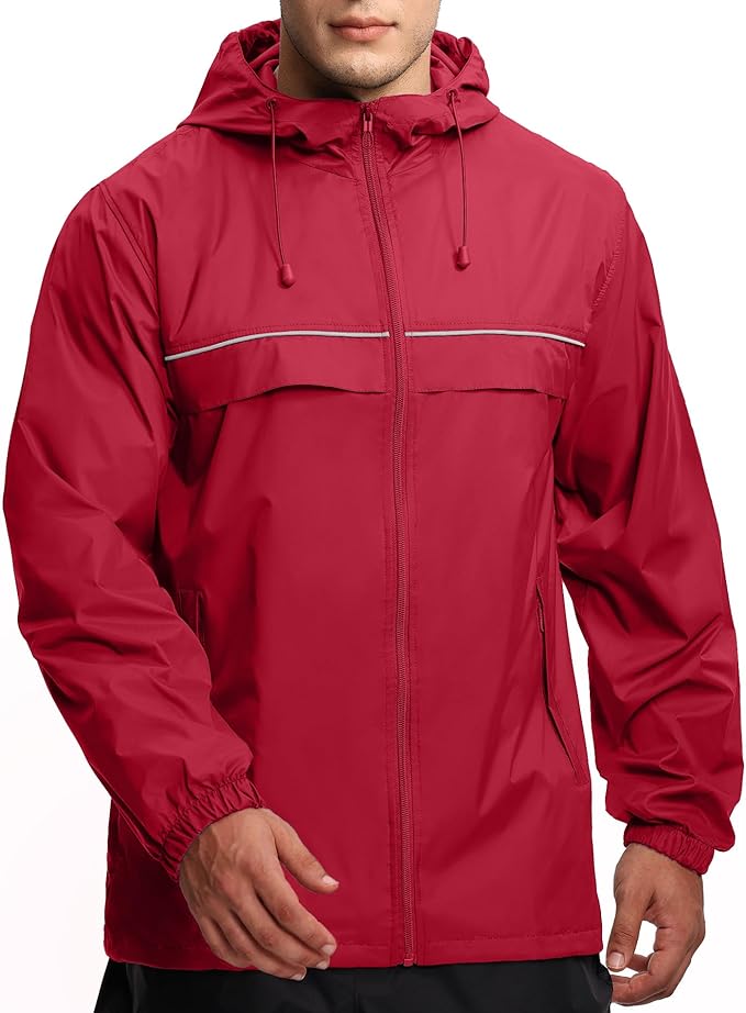 GEEK LIGHTING Rain Jacket Men Lightweight Waterproof Jackets Packable Windbreaker Hooded Raincoat for Golf Cycling Outdoor
