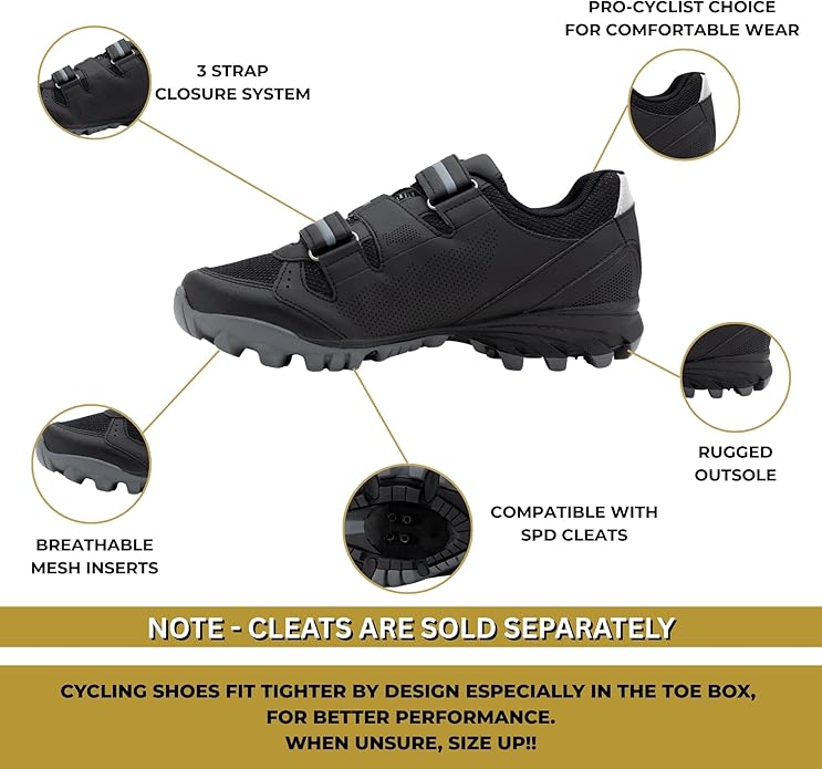 Tommaso Mens Cycling Shoes – SPD Compatible Outdoor, MTB, Gravel & Mountain Bike Shoes – Walkable Design – Cleats Not Included