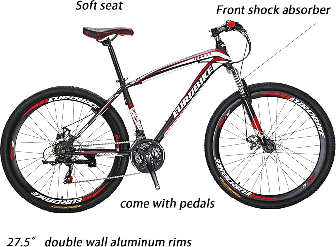 EUROBIKE Mountain Bike,21 Speed with Suspension Fork, 27.5 inch Hardtail Mountain Bike for Youth/Men Womens Bike Disc Brakes Bicycle for Adults…