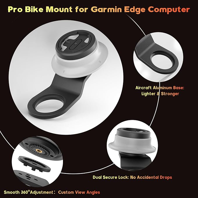 Bike Computer Mount Compatible with Garmin Edge, iGPSPORT, XOSS - Aluminum Cycling GPS Mount with Secure Dual-Lock, Quarter-Turn Release, Fit Edge 1050 1040 840 540 and More MTB Bicycle Computer