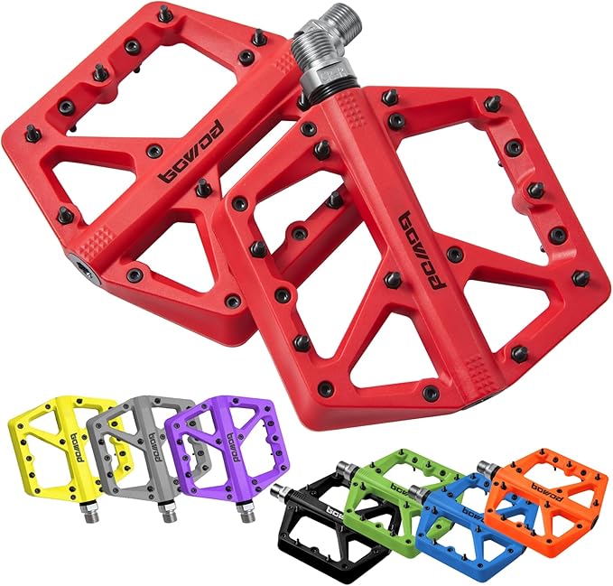 MTB Pedals Large Mountain Bike Pedals, Lightweight Nylon Fiber Composite Bicycle Platform Pedals, Grippy Pedals w 18 Pins, Cr-Mo Spindle fit w 2 Bearings, Clipless Pedals for BMX MTB Bike 9/16"