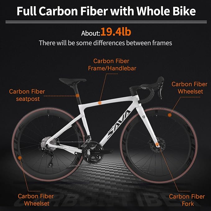 SAVADECK Carbon Road Bike,Lightweight Full Carbon Racing Bicycle with Shimano 105 R7120 24S Shift Groupset and Hydraulic Oil Disc Brake Bike