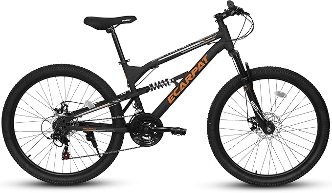 Ecarpat 24/26/27.5 Inch Mountain Bike, Full/Front Suspension Mens Boys Mountain Bike with 21 Speed Steel Frame and Dual Disc Brakes, Adult Sport Bicycle for Trail City Road, Gift Choice