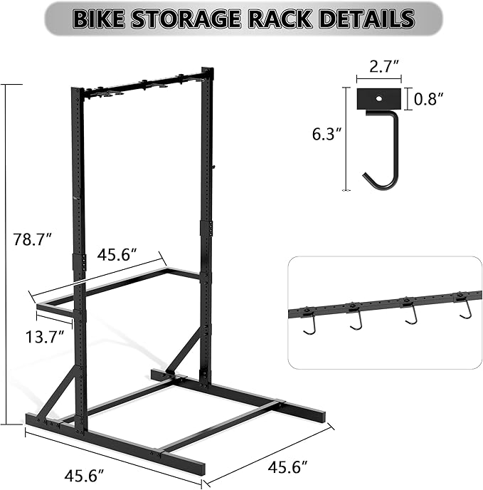 Freestanding Bike Rack Storage, 4 Bike Rack Adjustable Height, Space Saving, Vertical Floor Stand Bike Storage Garage for Backyard, Garage Organizer, Workplace, Up to 300 LBS (Upgraded 4 Bike Rack)