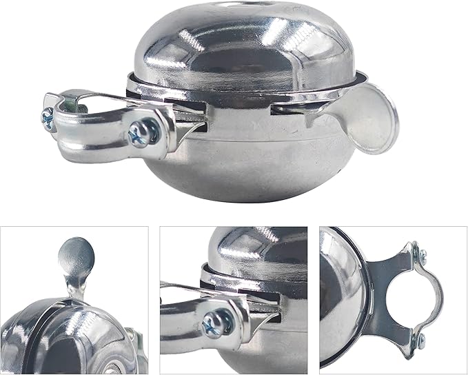 Classic Chrome Rotary Double-Sided Metal Bicycle Bell, Retro Handlebar Bell for Vintage Bike, Tricycle Retro Bicycle, Loud Crisp Sound Alarm for Safety Cycling
