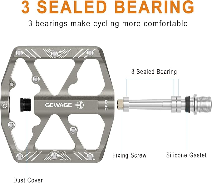 Bike Pedals 9/16 Inch - Bicycle Pedals with Reflectors - 3 Sealed Bearings MTB Pedals Wide Platform Pedals for Mountain Bike, BMX, Road Bike Pedals
