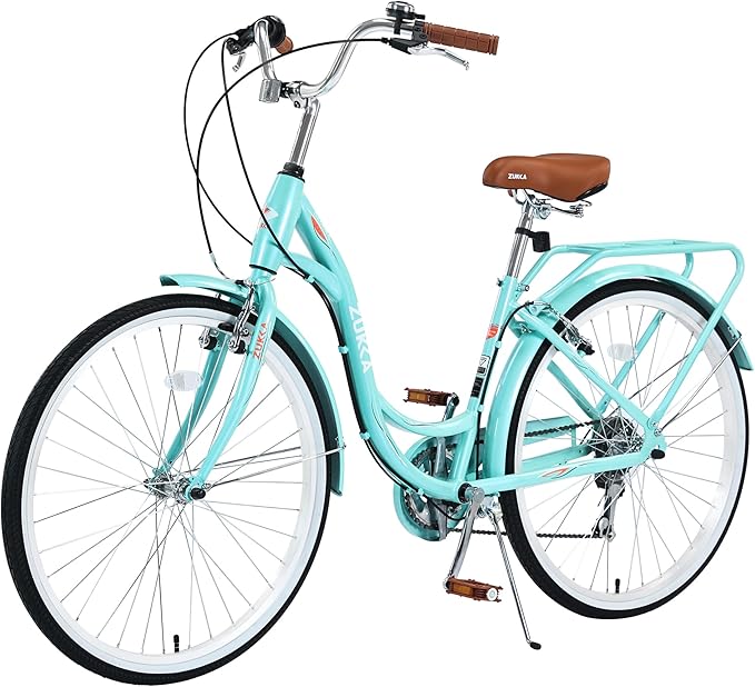 ZUKKA Beach Cruiser Bike for Women 24/26 Inch Ladies Bike 7 Speed Complete Cruiser Bikes with Dual V-Brake and Adjustable Seat, Adult City Bike for Women, Men, Multiple Colors