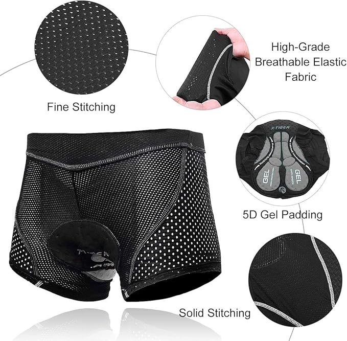 X-TIGER Men's Cycling Underwear Shorts 5D Padded Gel,MTB Biking Shorts Pants with Breathable,Adsorbent Design