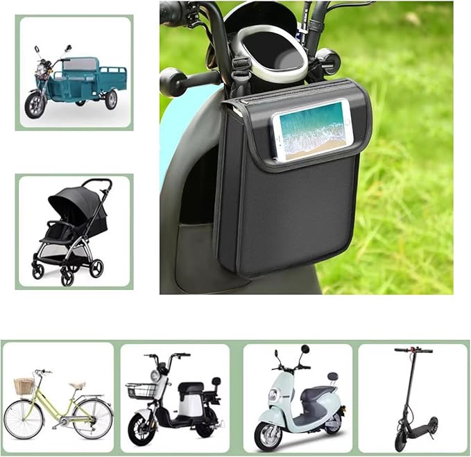 Electric Scooter Bag Storage Pouch Handlebar Attachement Large Capacity with Waterproof Phone Holder Pocket Front Hanging Bags Organizer for Bike Handle Bar eBike Motorcycle Bicycle Escooter