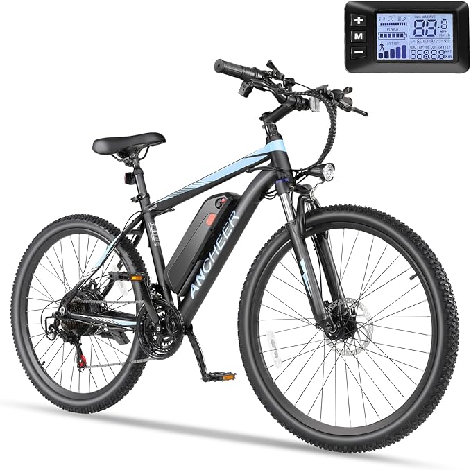 ANCHEER 26" Electric Bike for Adults, [Peak 750W Motor] Electric Mountain Bike, 22 MPH Commuter Ebike, 55 Miles Adults Electric Bicycle with 48V/374Wh Battery, LCD Display, 21 Speed, Front Suspension