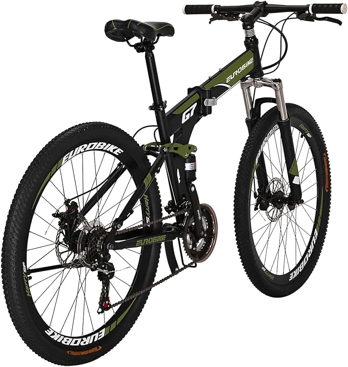 EUROBIKE YH-G7 Folding Mountain Bike 27.5 Inches Wheels 21 Speed Full Suspension Dual Disc Brakes Foldable Frame Bicycle for Men