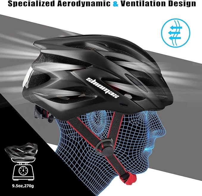 Bike Helmet Men Women, Shinmax Bicycle Helmet with Rear Light and Detachable Visor