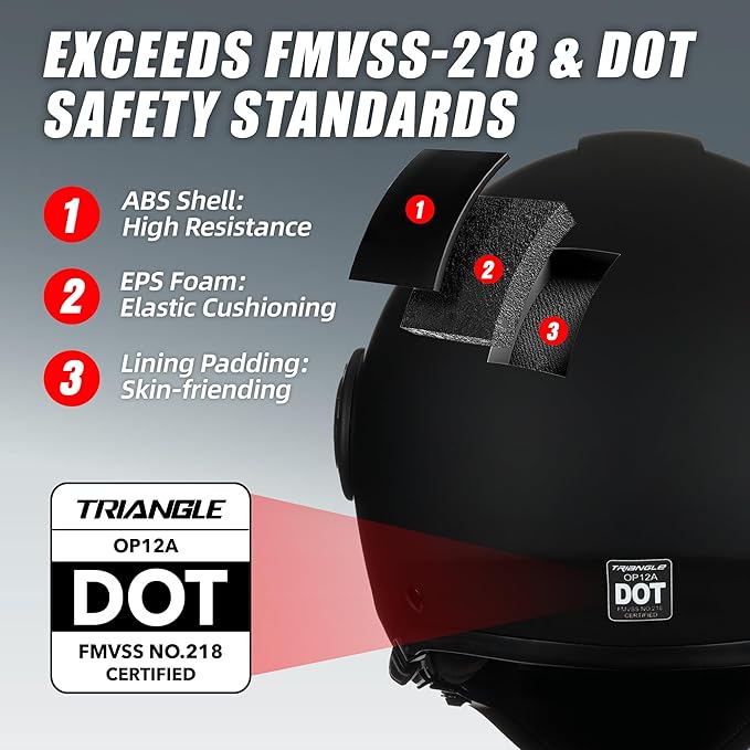 TRIANGLE Full Face Motorcycle Helmets,Off-Road Motocross Helmet for Men & Women,Dual Visor with Internal Tinted Sunshield,Open Face 3/4 Adult Racing Helmet DOT Approved(XL)