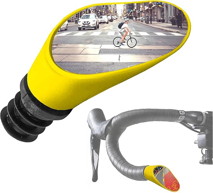 Sprintech Swiss-Made Convex Chrome-Plated Bike Mirror for Drop Bars – Hand-Finished, Adjustable, Reflective Surface, Durable ABS Housing, Universal Fit for Enhanced Rear Visibility (Yellow, Single)