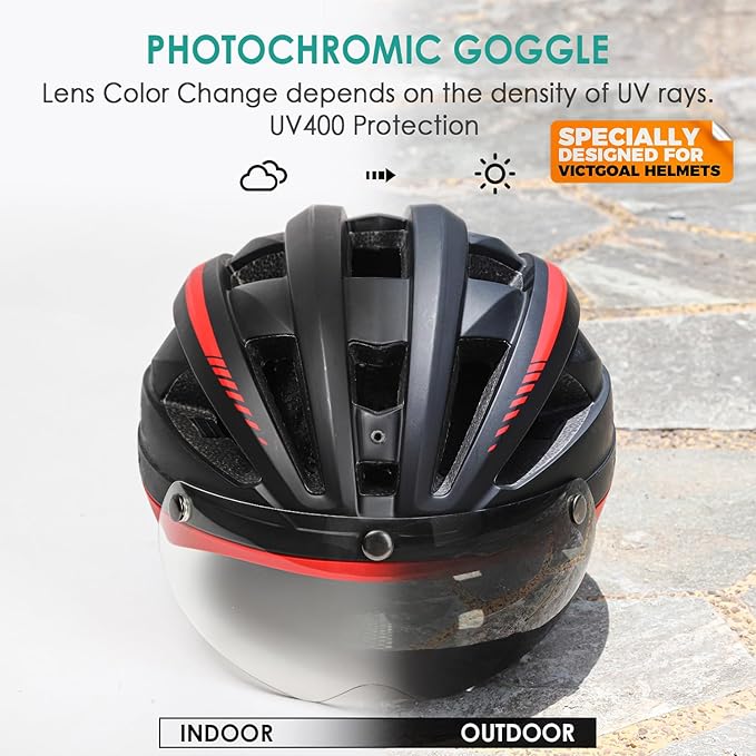 VICTGOAL Detachable Magnetic Bike Helmet Goggles Visor Especially Deisgned for VG110/VG112 Bicycle Helmet