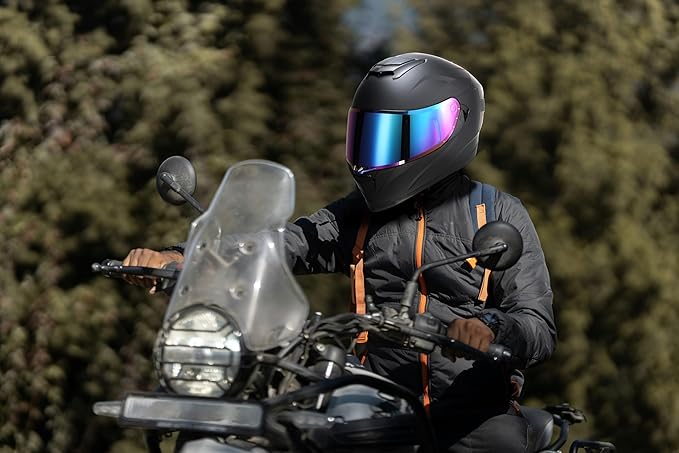 TCT-MOTORPARTS Adult Dual Visors Full Face Motorcycle Helmet Motorbike Racing Street Bike Helmets DOT Approved Matte Black Large Size