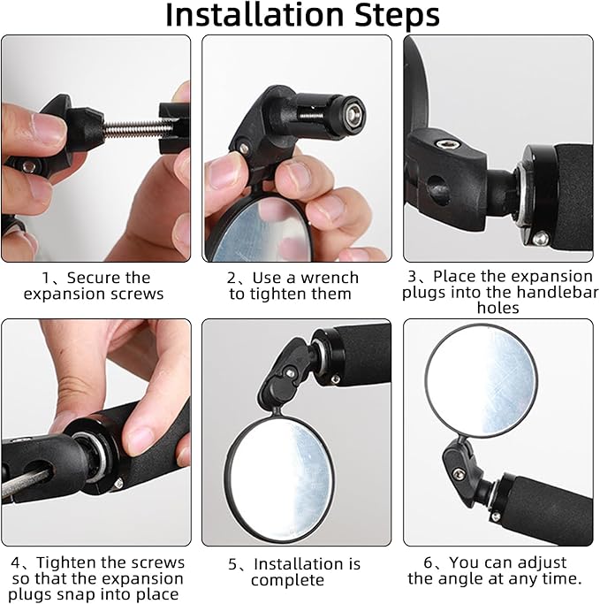 2 Pair Bike Mirror With Bike Bell 360° Adjustable HD Convex Bike Mirror Handlebar For Mount Mountain Road Bikes Motorcycle (2*Small Mirror + 1*Bell)