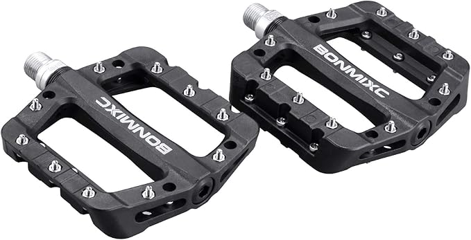 Mountain Bike Pedals Nylon Lightweight MTB Pedals Non-Slip Bicycle Pedals Large Platform Sealed Bearing 9/16” Thread