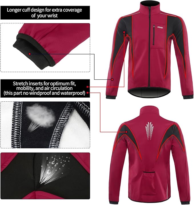 ARSUXEO Winter Warm UP Thermal Softshell Cycling Jacket Windproof Waterproof 15-k
