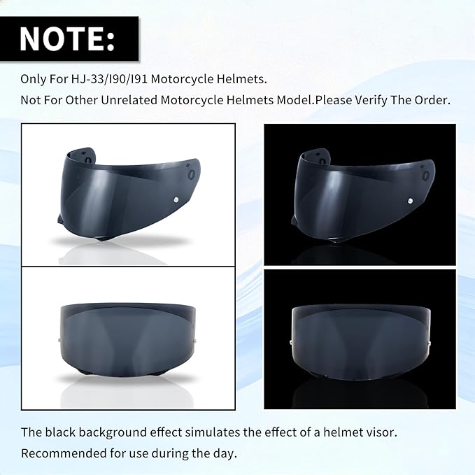 VCOROS I90 Helmet Shield Replacement, I90 Helmet Visor Shield Compatible with HJ-33 Helmet Accessories (Black)