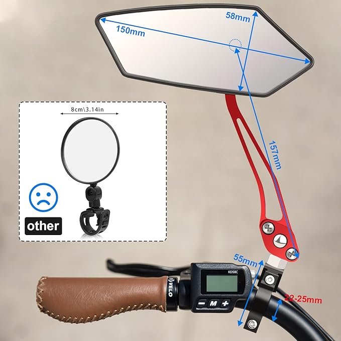 Bike Mirror 2 PCS, [New Version] HD Wide Angle Large Handlebar Rearview Mirror, Blast-Resistant 360°Adjustable Bicycle Rear View Mirrors Accessories for Mountain Road Bike Moto（Red）
