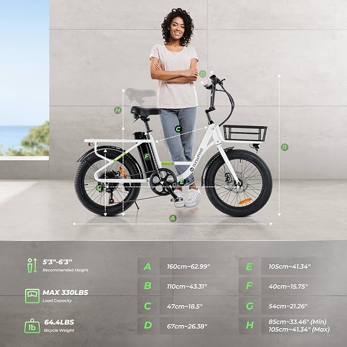 isinwheel U7 E Bike for Adults Electric Bike with Dual Cargo Rack, 48V 1000W Peak Ebikes for Adults, 7 Speed Gear, 20mph Step Thru Cruiser Electric Bicycles, 20" × 3“ Fat Tire Ebike