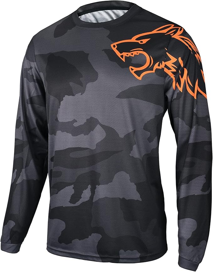 Men's Mountain Bike Shirts Long Sleeve MTB Off-Road Motocross Jersey Quick Dry&Moisture-Wicking