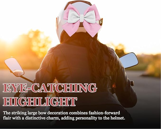 Bow Helmet Accessory, 8.07"x11.22" Stylish Motorcycle Helmet Bow Decoration for Women, Removable Cute Fashion Ribbon Bows Ornament for Motorcycle Scooter E-Bike Helmets (Pink+White)