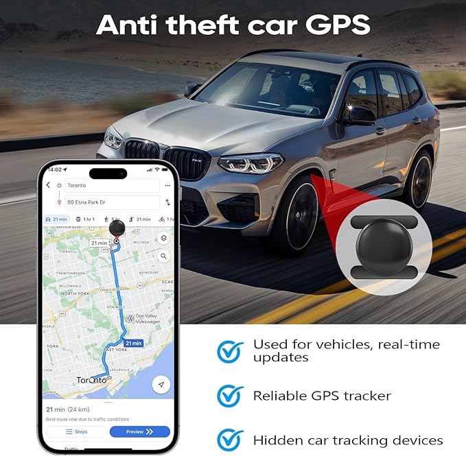 Mini GPS Tracker for Vehicles, Magnetic Hidden CarTracker with 360-Day Battery, No Monthly Fee, No Subscription Required only Support Find My (iOS), Black