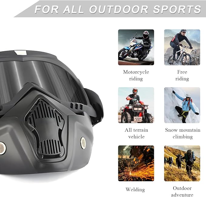 Motorcycle Helmet Goggles, Fog-Proof Goggle Face Protection Mask, Riding Racing Goggles For Men Women (Dark Brown)