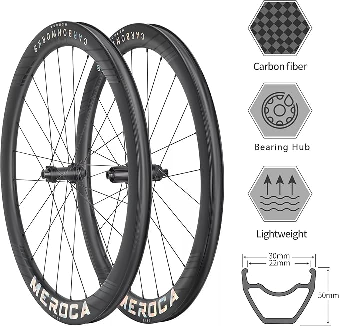 Carbon Road Bike Wheelset, 700C Reflective Pattern Clincher, Center Lock Barrel Axle Disc Brake 50mm Deep Wheelset